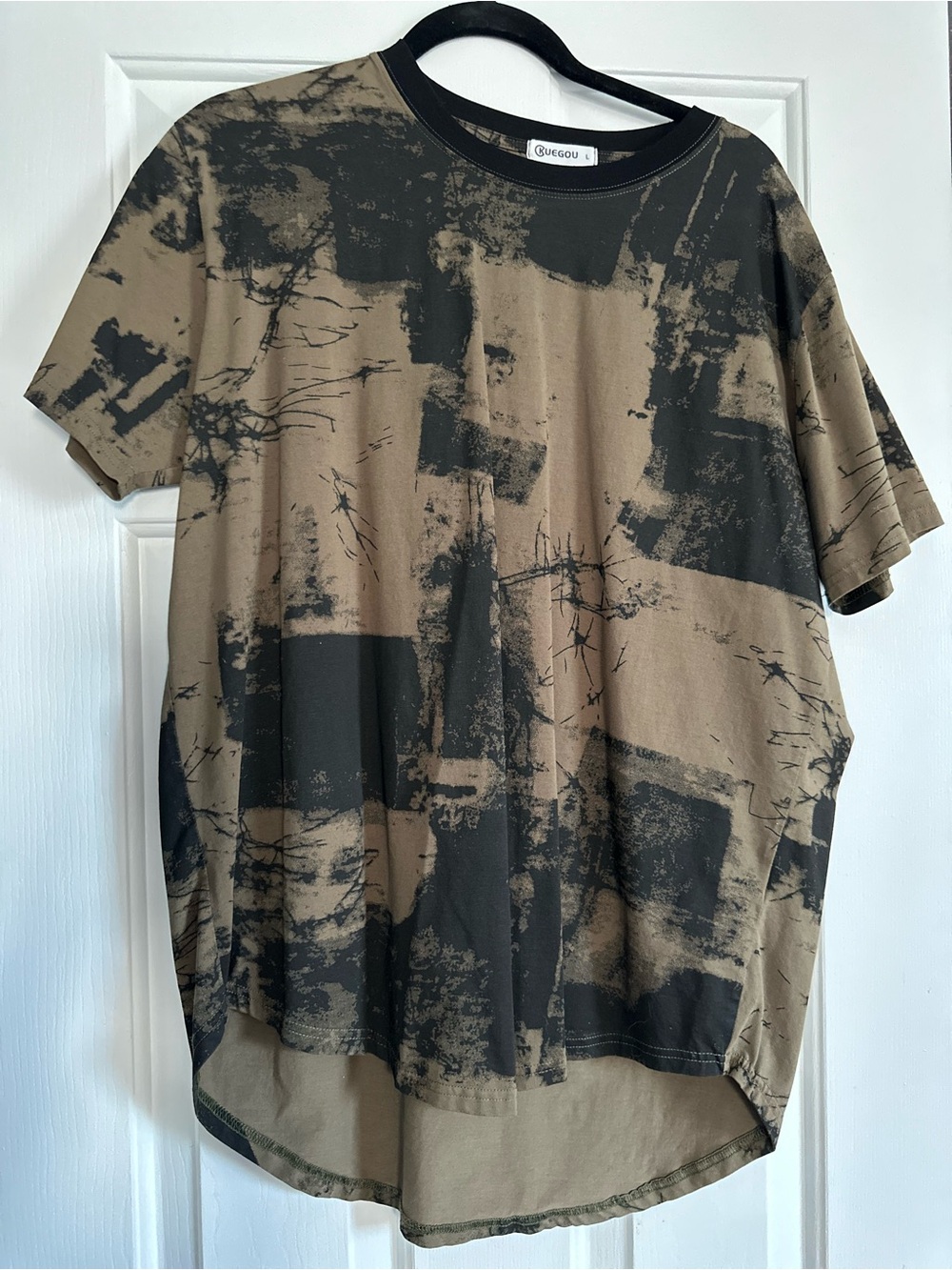 Mens Brown & Black Abstract Print T-Shirt